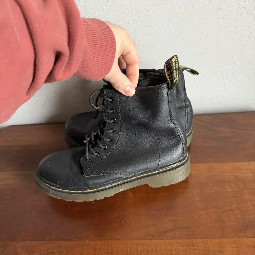 Dr. Martens Junior 1460 Boots Black Lace Up Side Zip Kids 2 Moto Grunge Classic